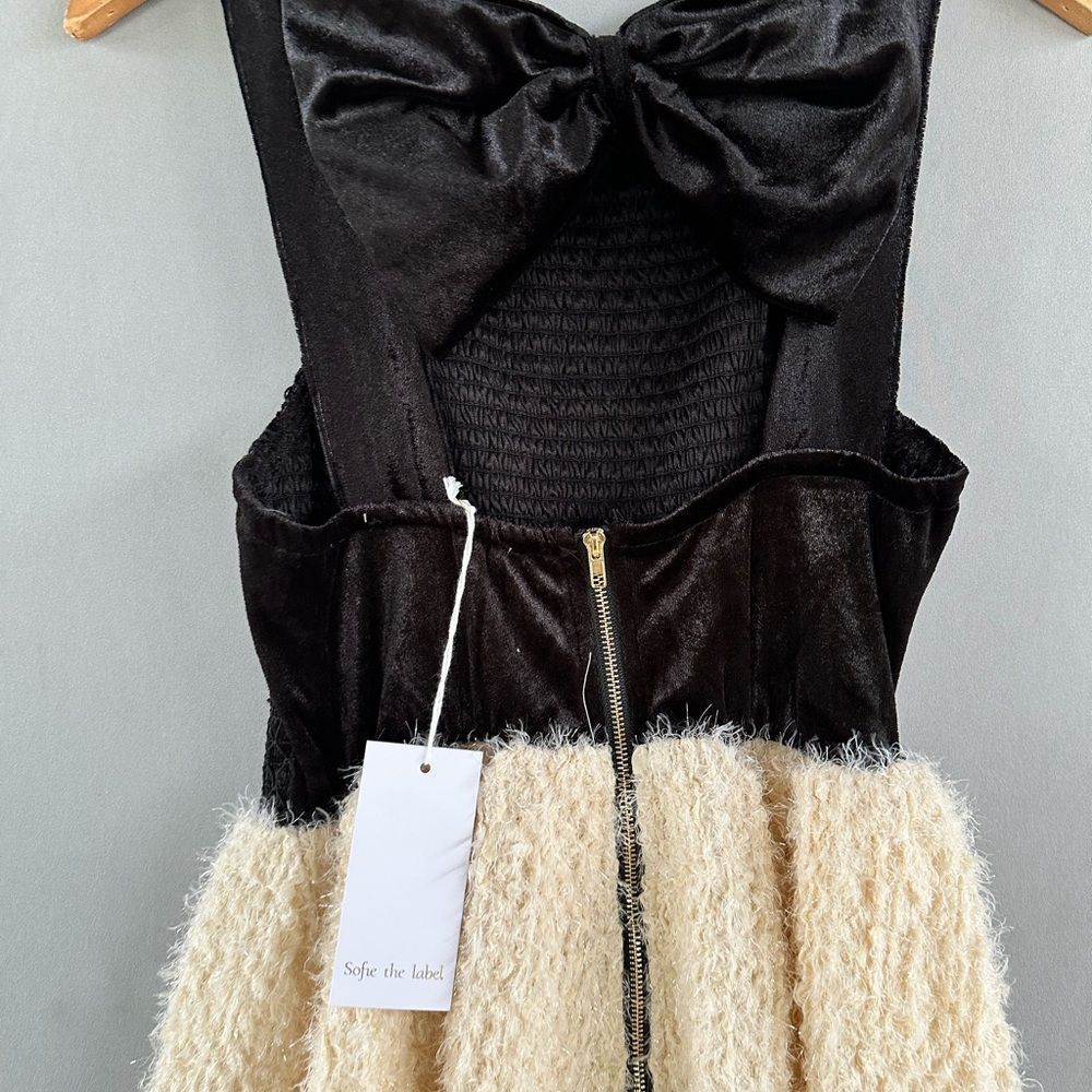 Black and Cream Mini Dress with Textured Skirt - Picture 9 of 13